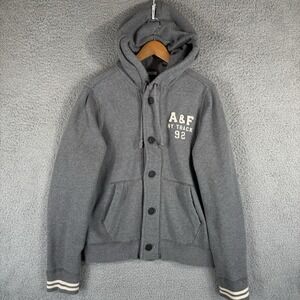 Abercrombie & Fitch Charcoal Gray Hooded Button-Up Sweatshirt